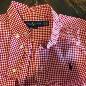 Boys Polo gingham red and white short sleeve button down
